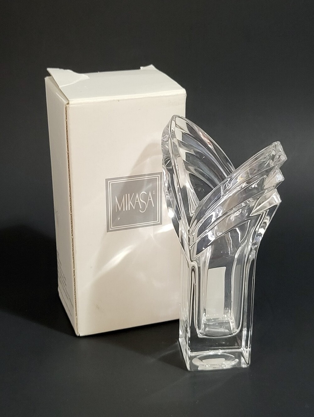 Mikasa Art Deco Bud Vase Full Lead Clear Crystal Germany 6.25" SN 027/616 Boxed